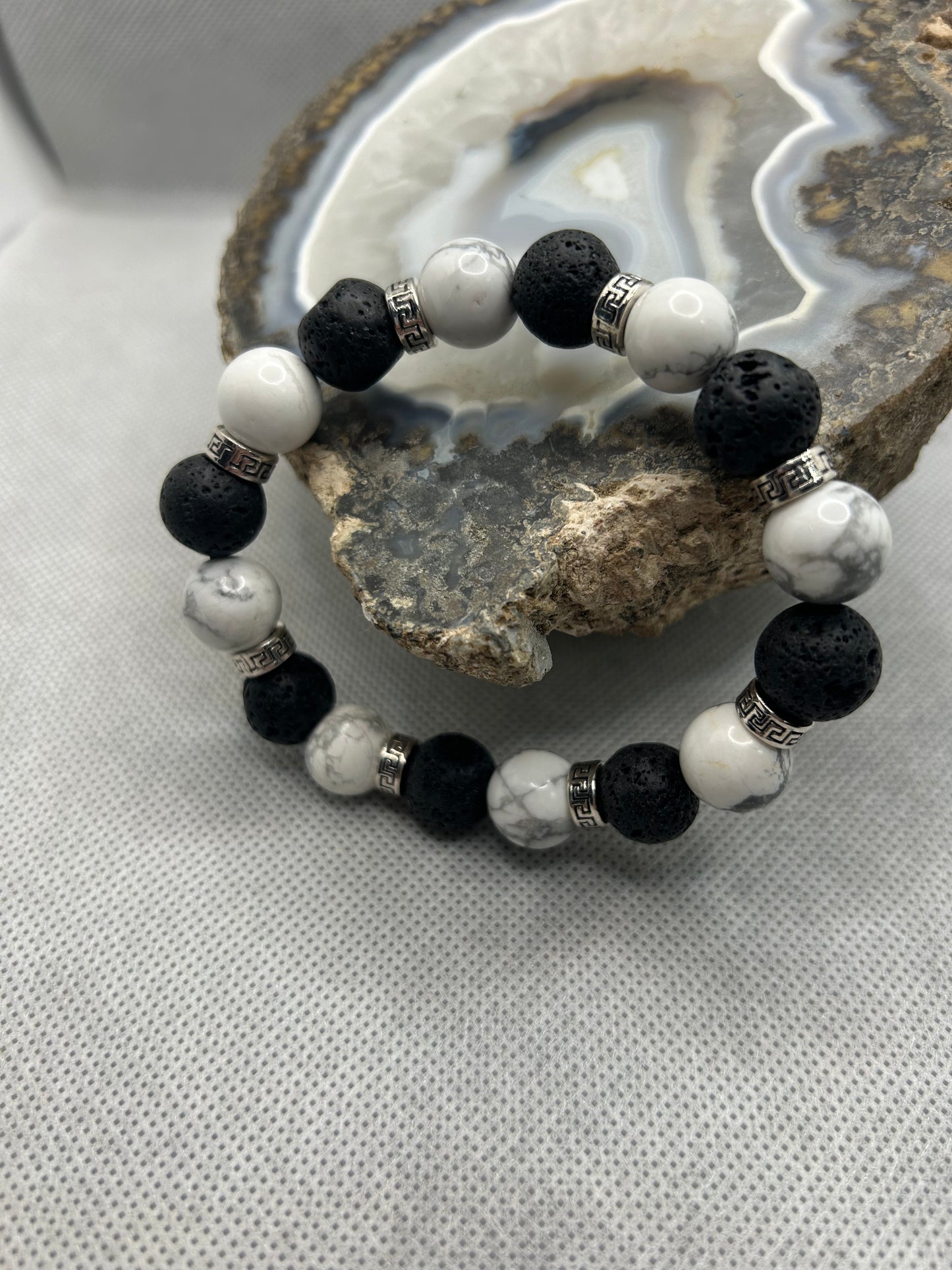 White Howlite, Black Lava Bracelet