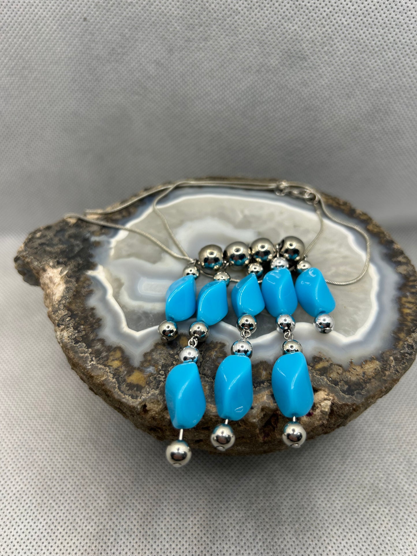 Turquoise Dangle Silver Plated Necklace with Dangle Earrings