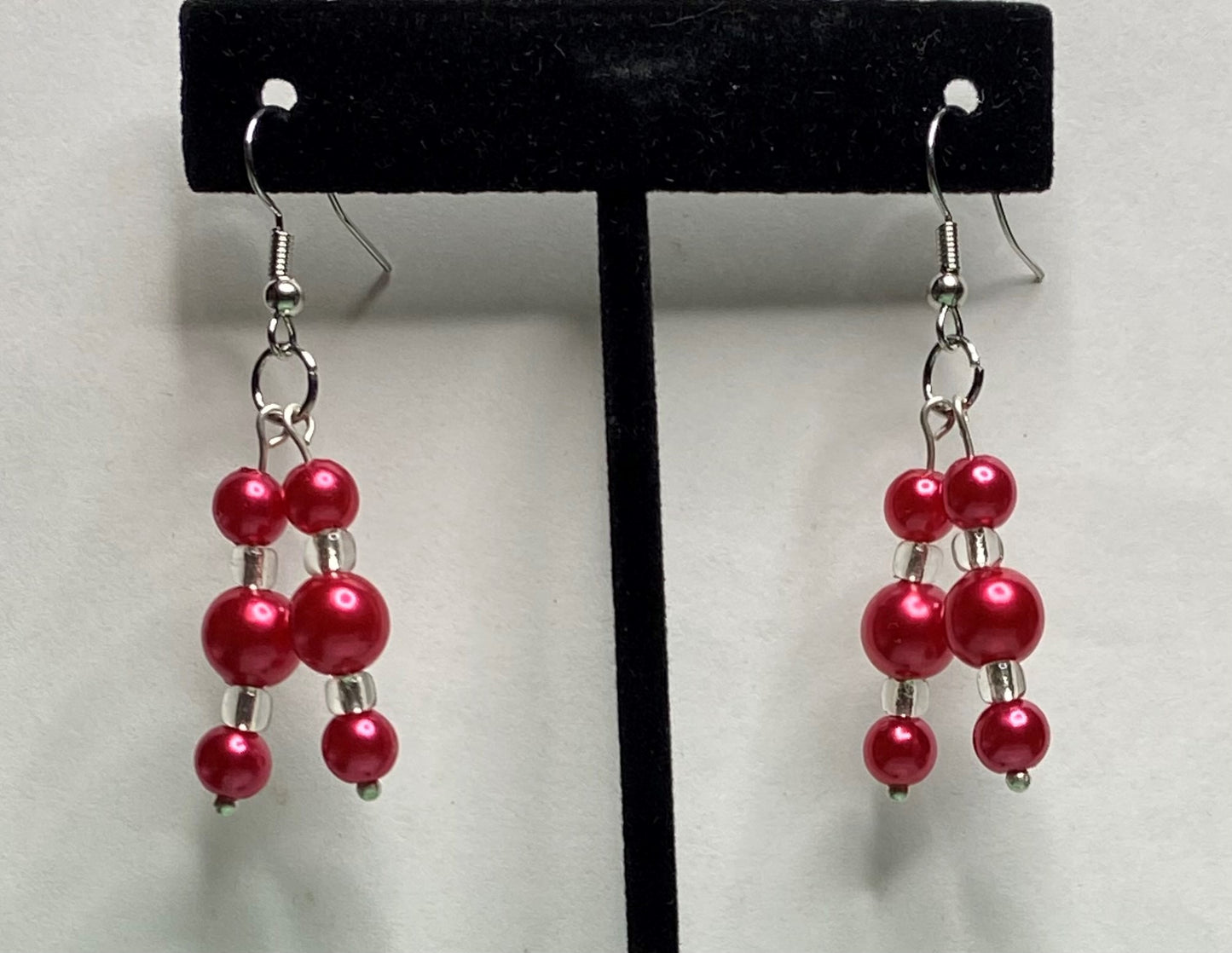 Red, Clear Dangle Earrings