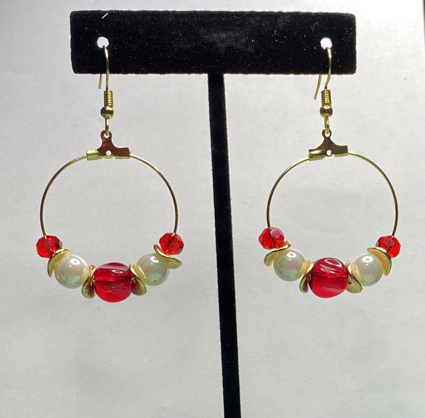 Red, White, Gold Hoop Earrings