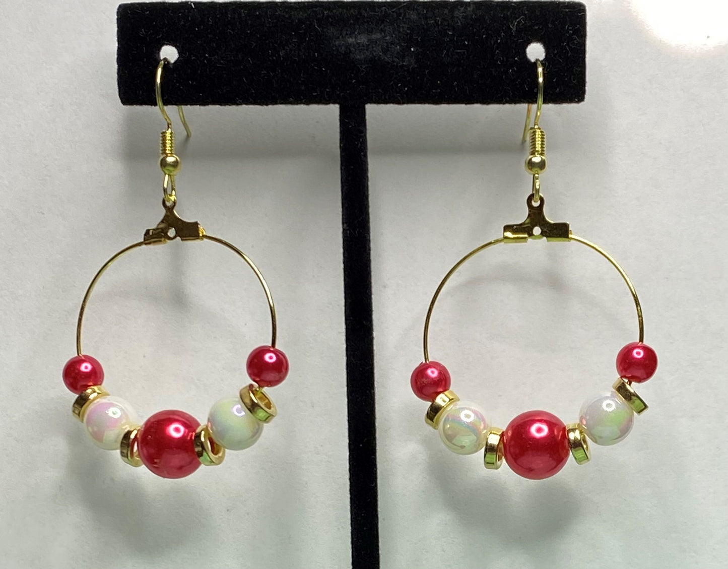 Red, White, Gold Hoop Earrings