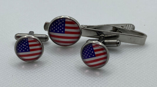 American Flag Cuff Link - Tie Clip Set