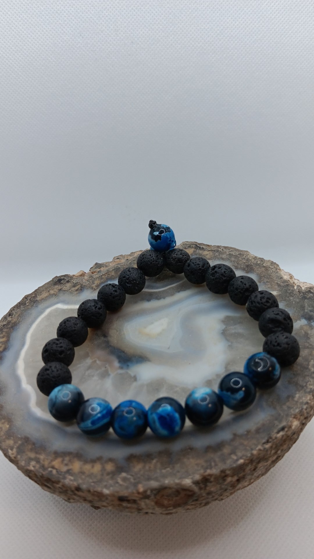 Blue Agate Black Lava Gemstone Bracelet