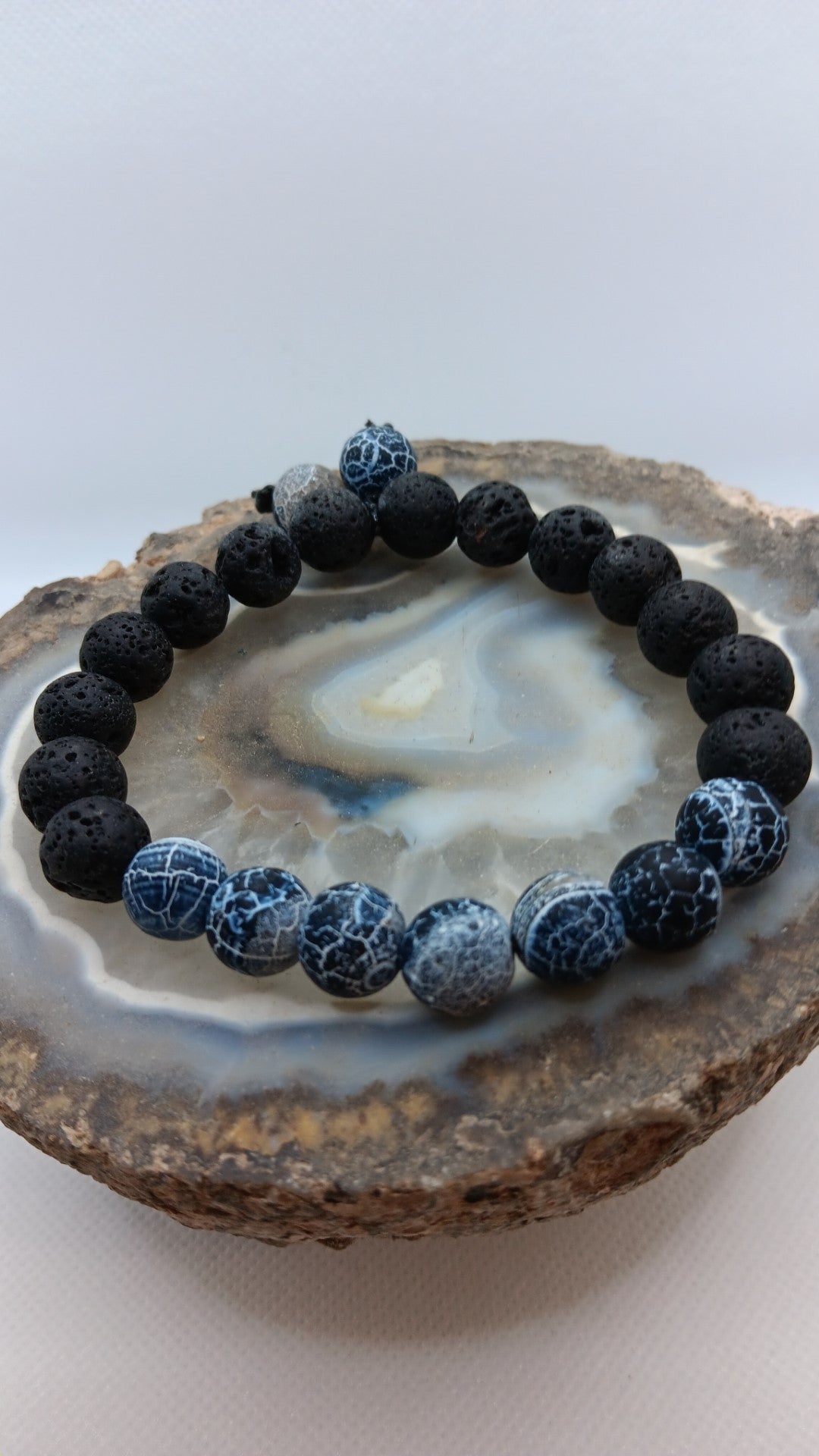 Blue Crackle Black Lava Gemstone Bracelet