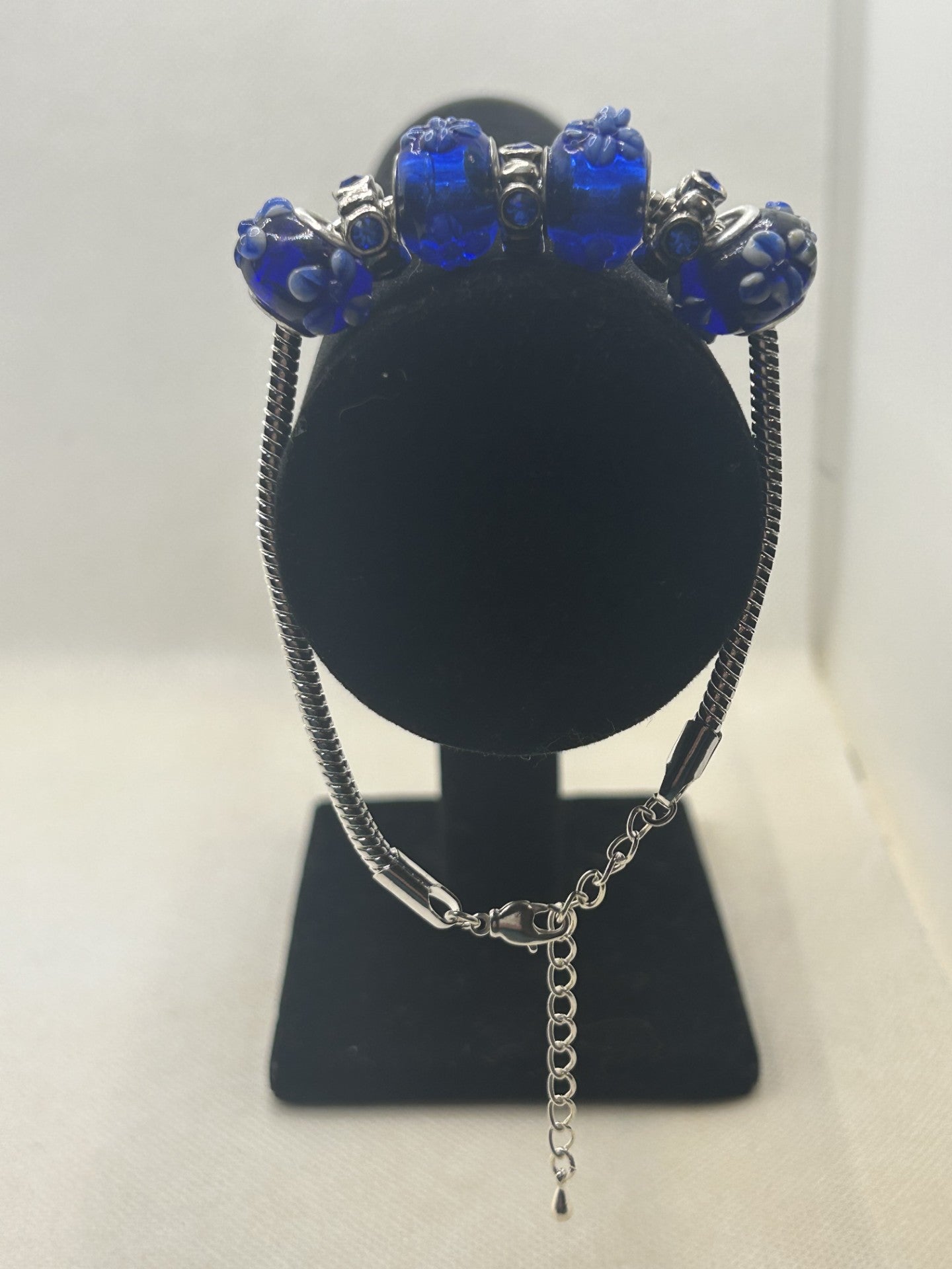 Blue Earrings & Blue/White Silver Plated Bracelet & Necklace