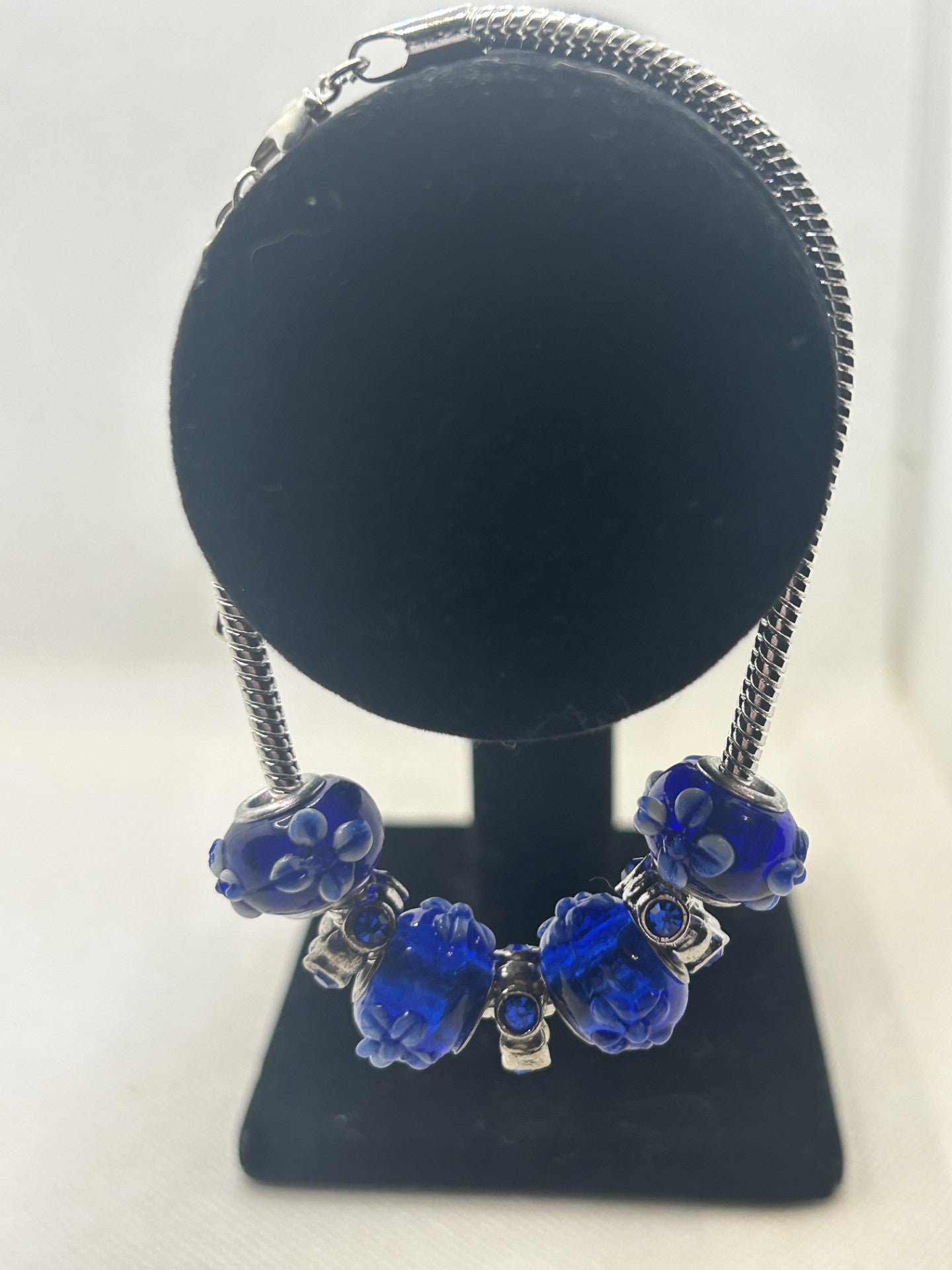 Blue Earrings & Blue/White Silver Plated Bracelet & Necklace