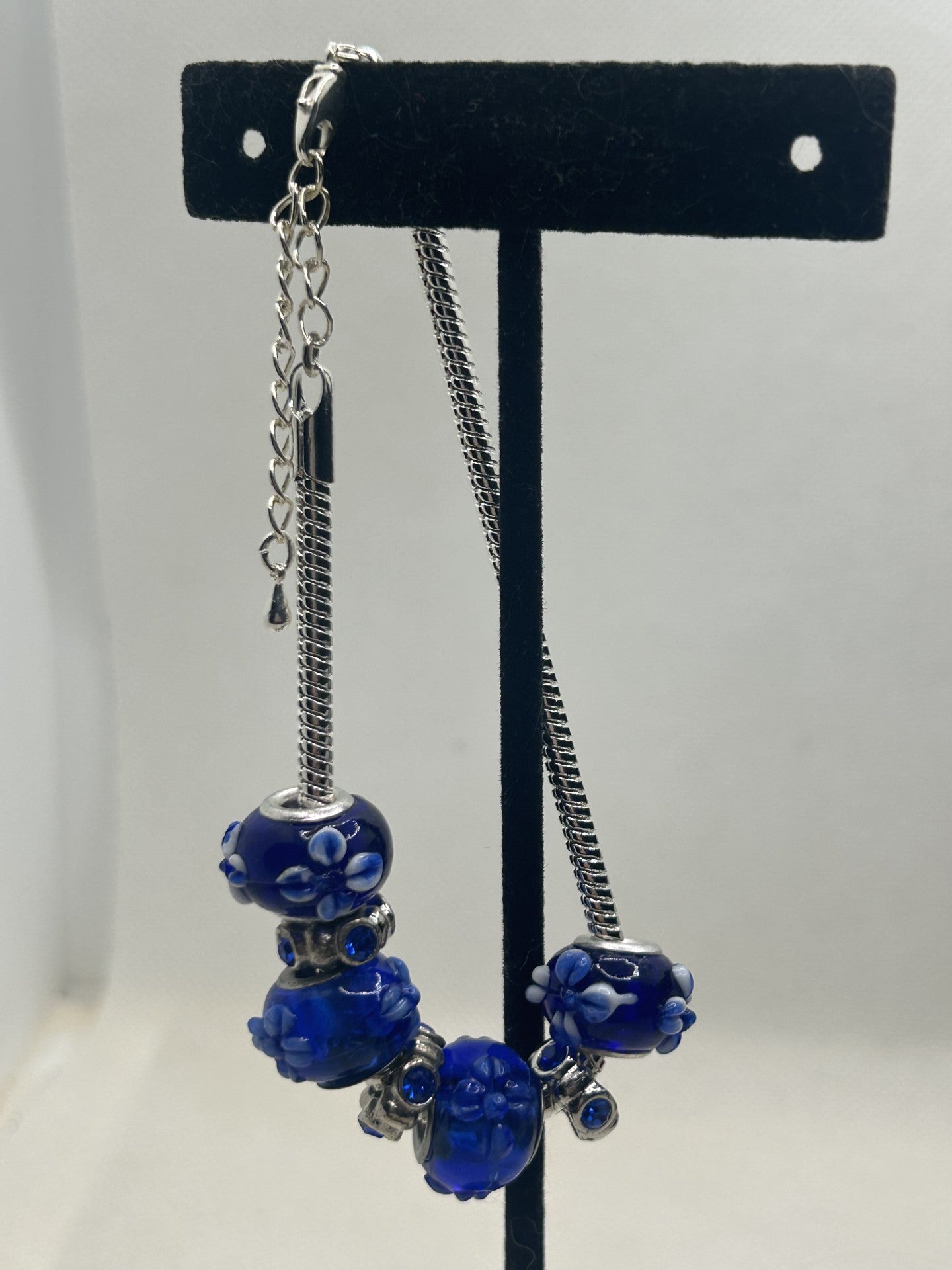 Blue Earrings & Blue/White Silver Plated Bracelet & Necklace