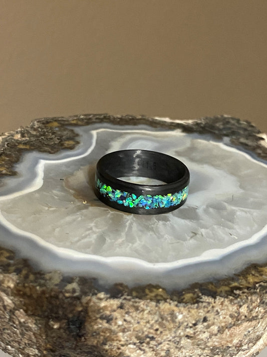 Green Opal Carbon Fiber Ring