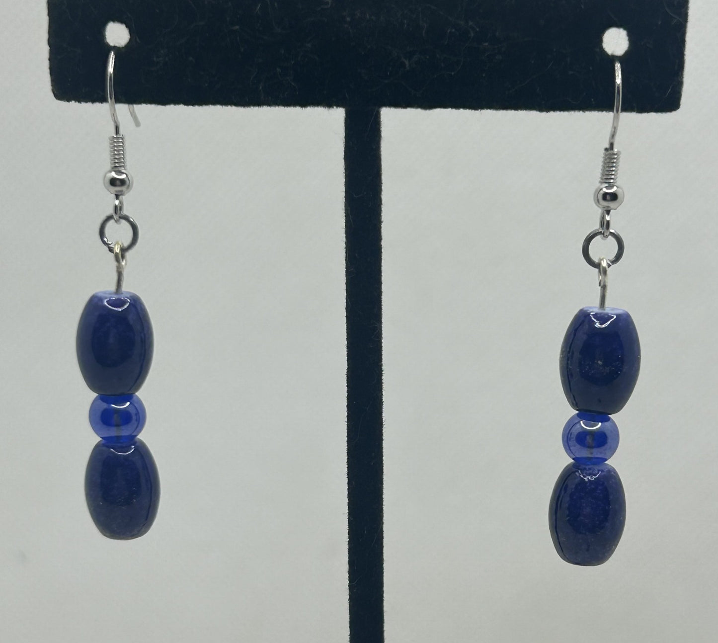 Blue Earrings & Blue/White Silver Plated Bracelet & Necklace