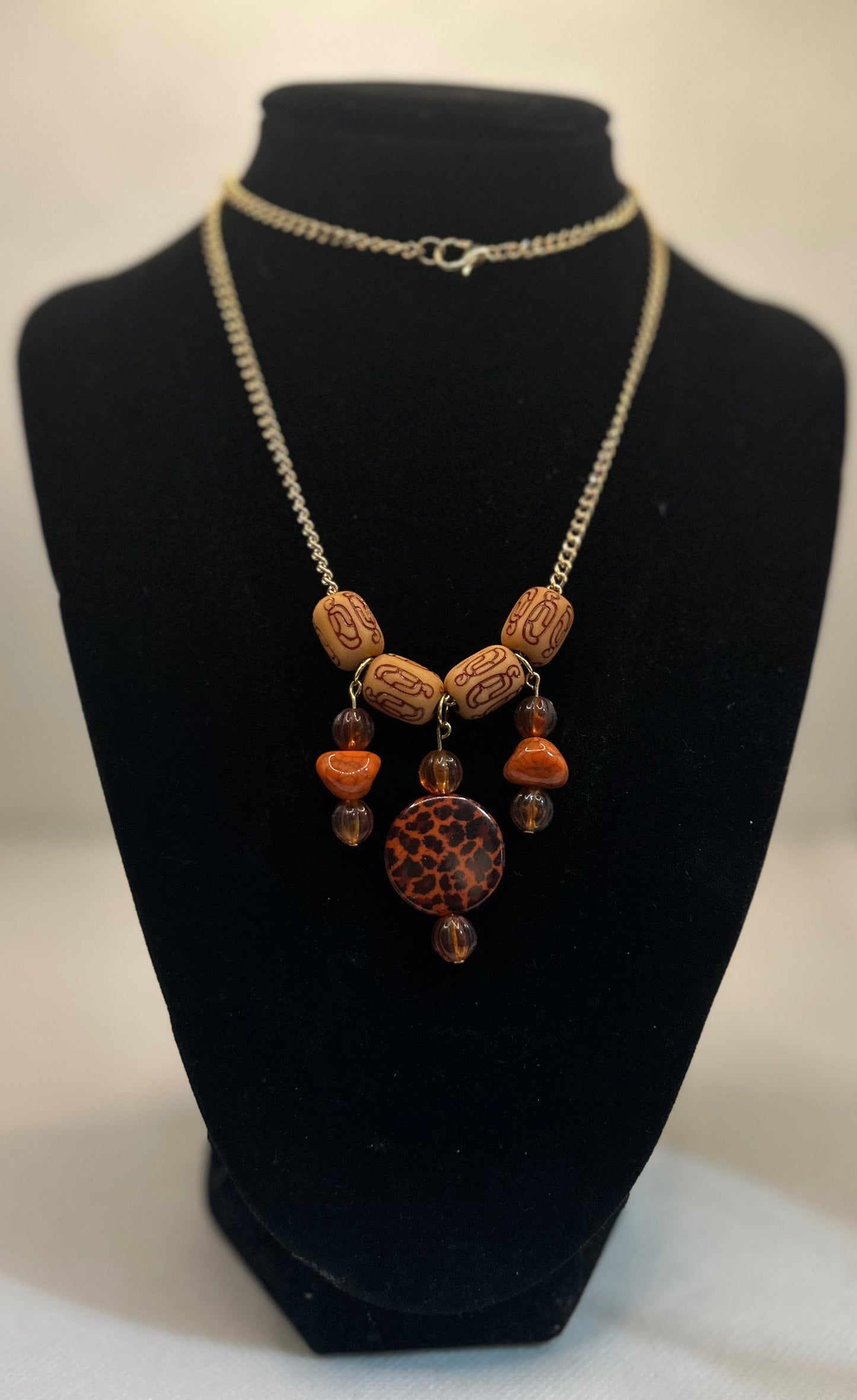 Orange, Brown Gold plated Necklace with Earrings (2 sets)