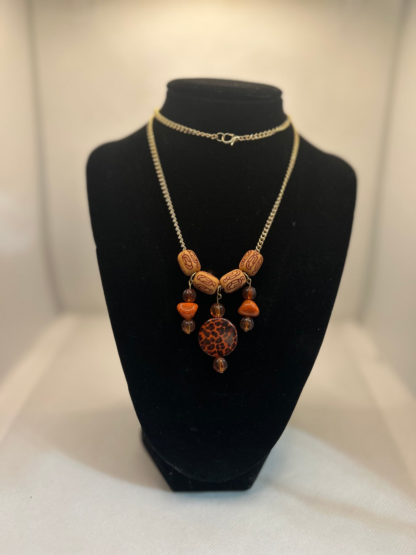 Orange, Brown Gold plated Necklace with Earrings (2 sets)