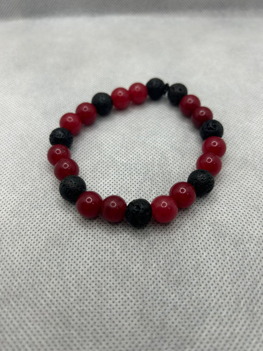 Red Quartz Black Lava Gemstone Bracelet