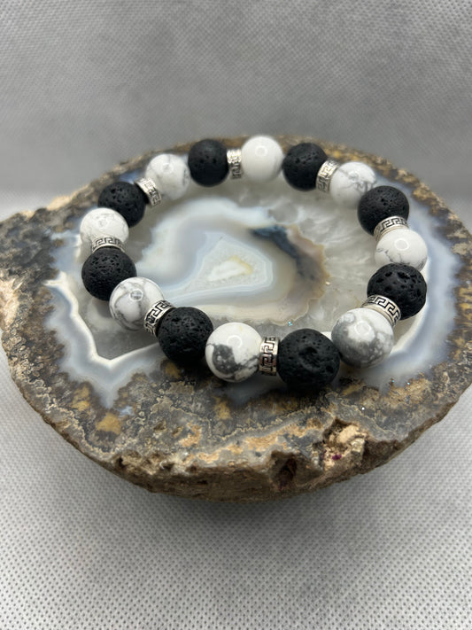 White Howlite, Black Lava Bracelet