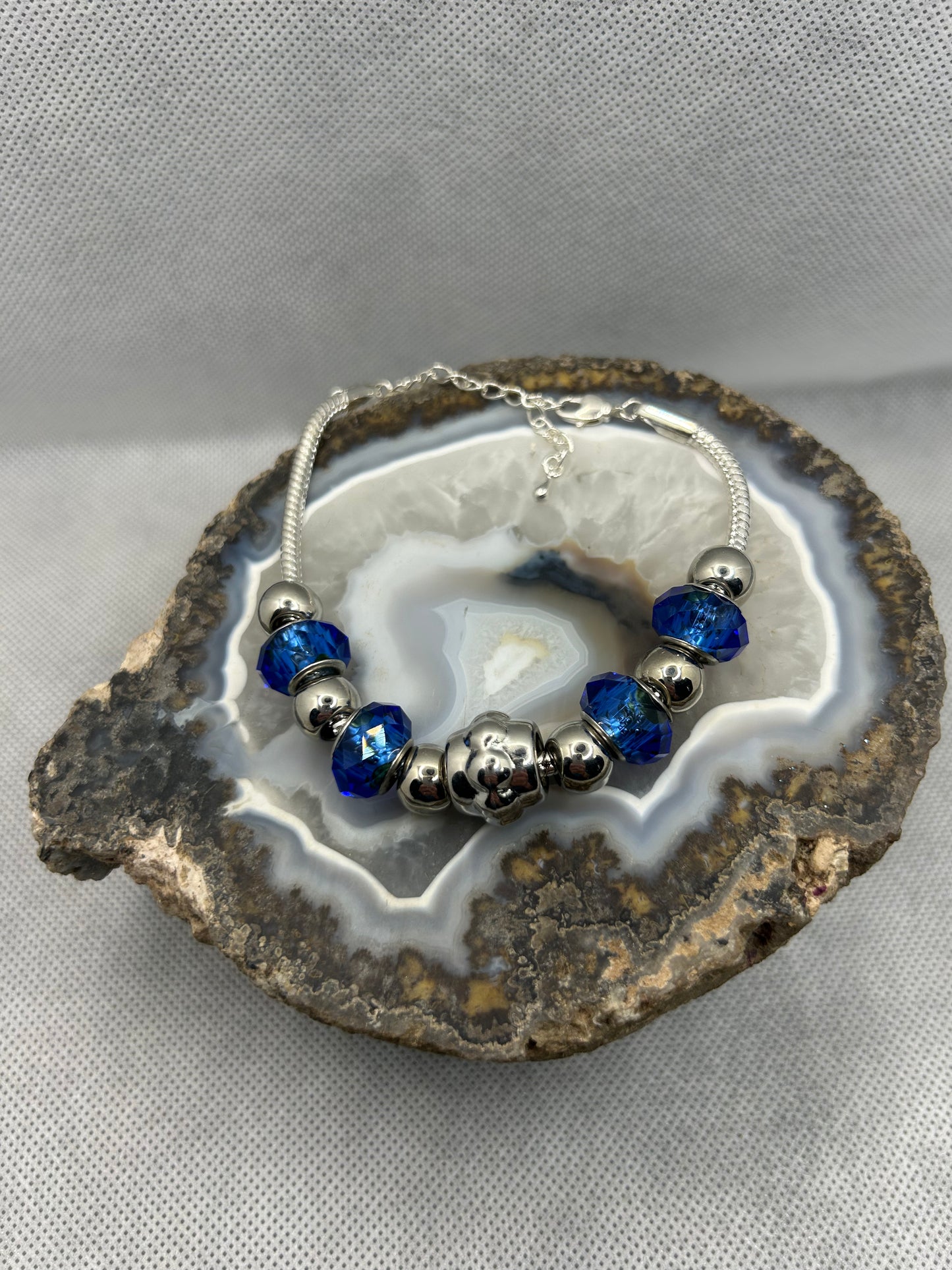 Blue Glass, Silver Bracelet