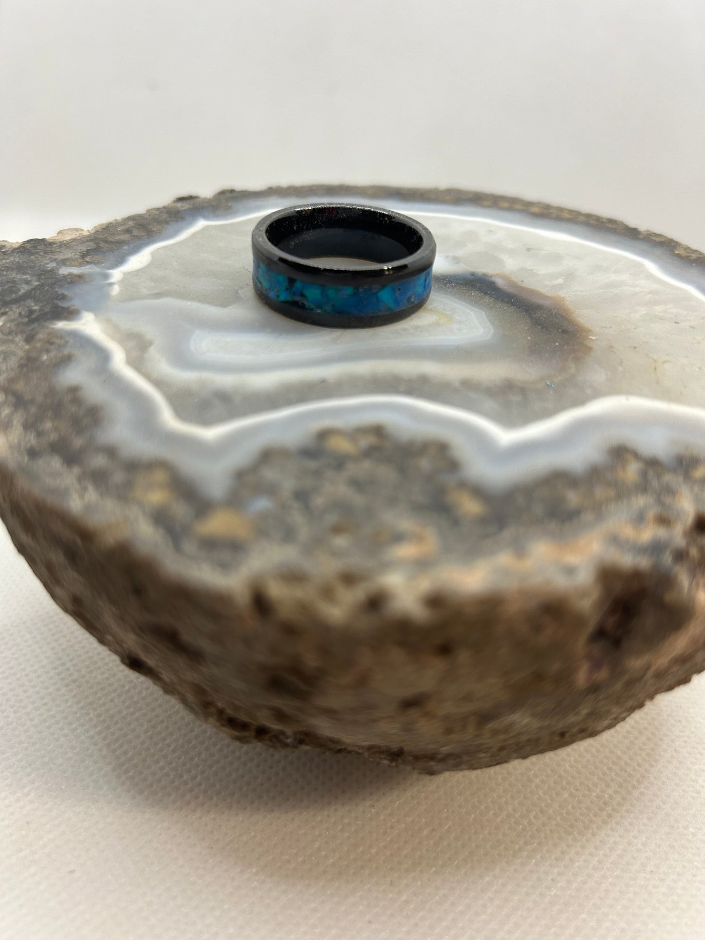 Blue Glow Powder Black Ceramic Ring