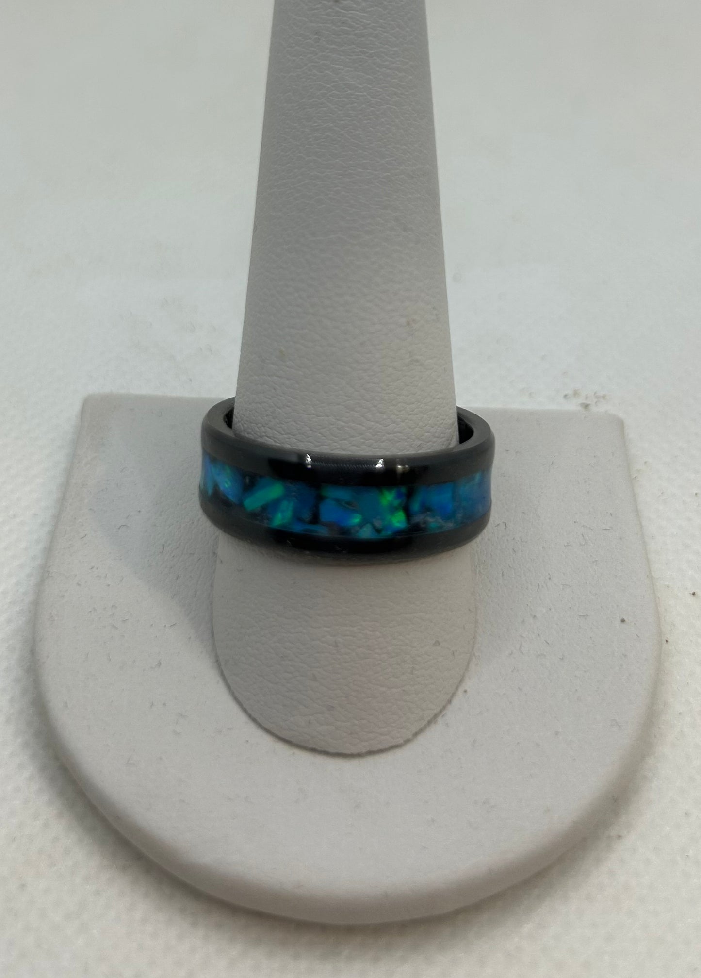 Blue Glow Powder Black Ceramic Ring