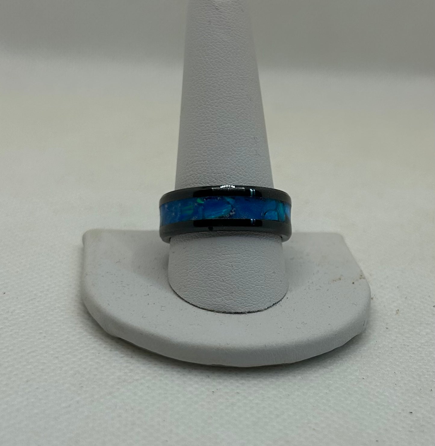 Blue Glow Powder Black Ceramic Ring