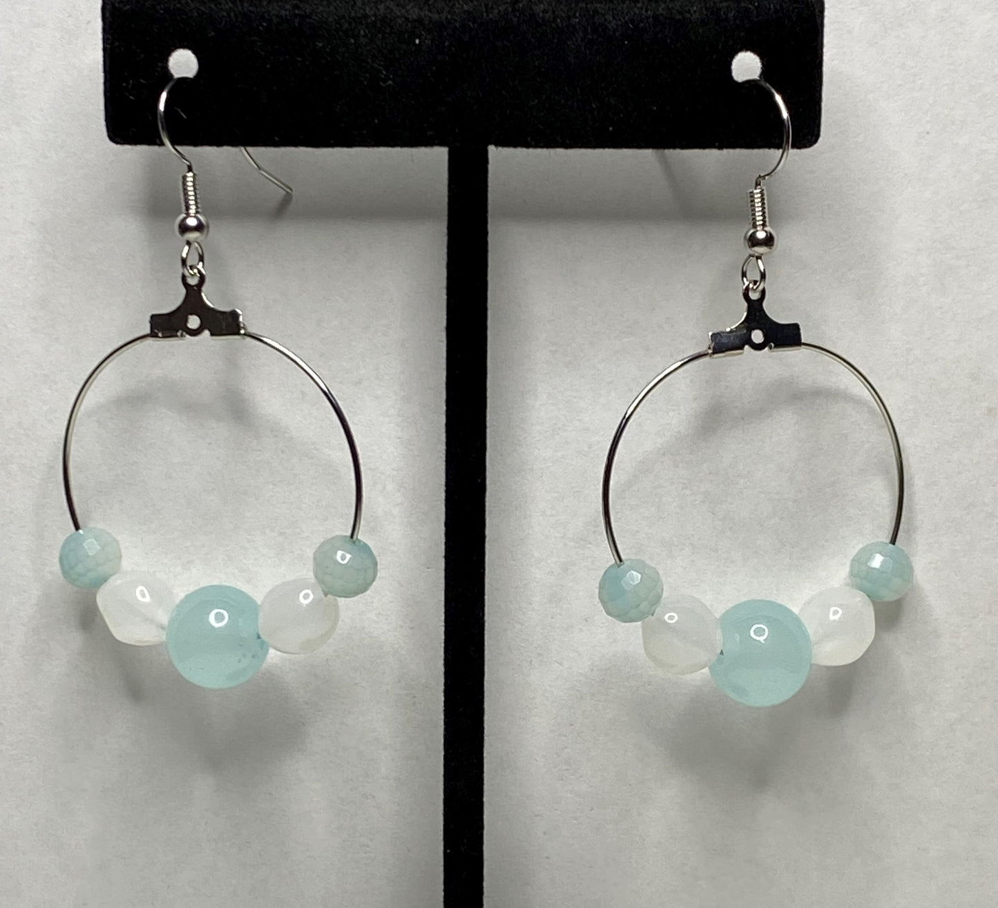 Light Blue, White Hoop Earrings