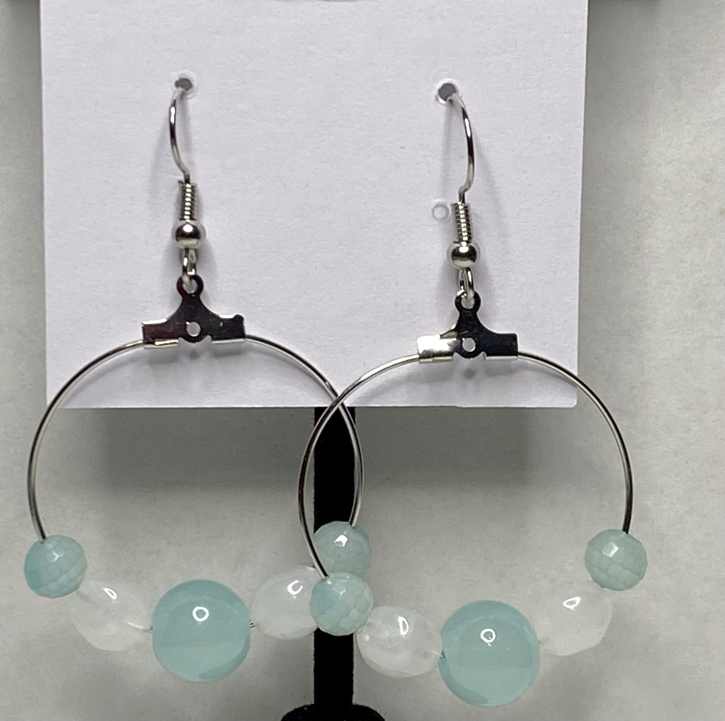 Light Blue, White Hoop Earrings