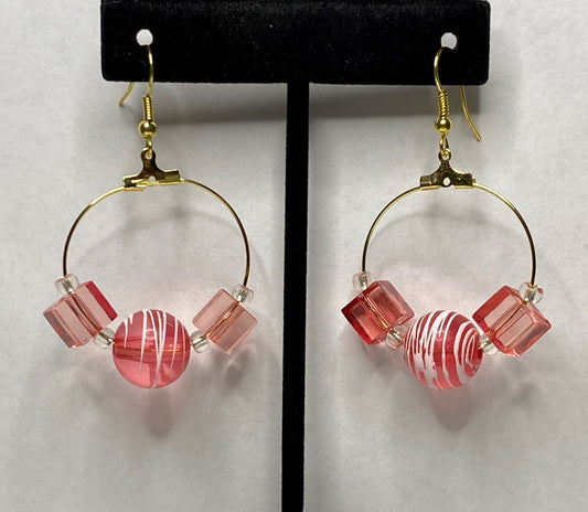 Pink Coral color Clear Hoop Earrings