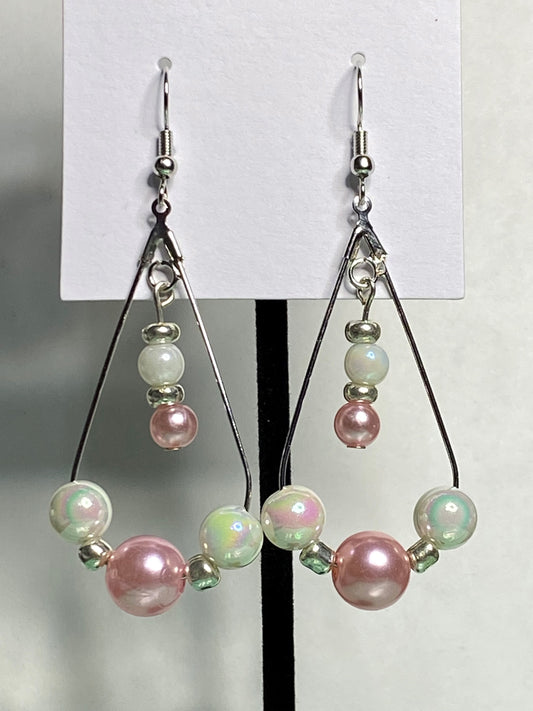 Pink, White Dangle Earrings