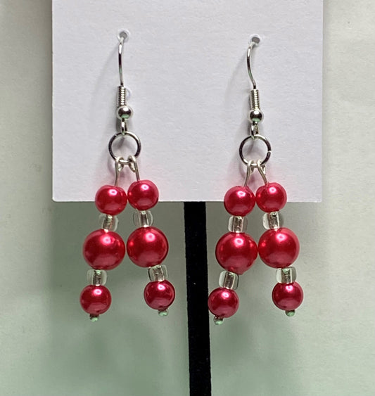 Red, Clear Dangle Earrings