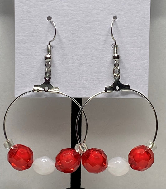 Red, White Hoop Earrings