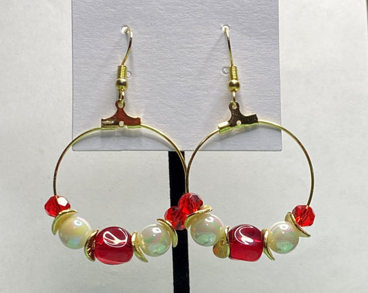 Red, White, Gold Hoop Earrings