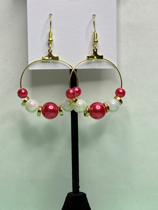 Red, White, Gold Hoop Earrings