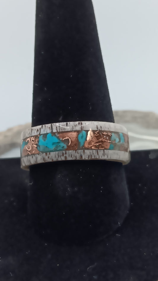 Turquoise, Copper Deer Antler Ring