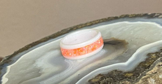 Peach Opal White Ceramic Ring